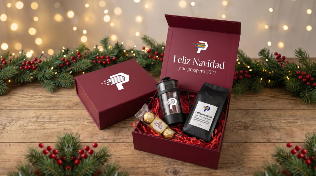 Kit navideño de café y prensa francesa en caja vino, Promocionales El Salvador